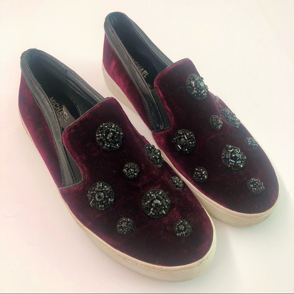 Wine/Burgundy Michael Kors Velvet Rhinestoned Shoes